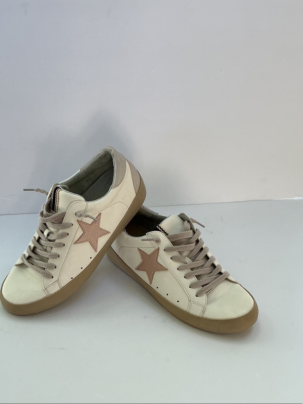 ShuShop Cream-White Sneakers with Tan Star Accent
